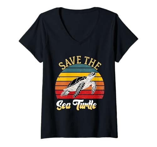 Mujer Save the Sea Turtles - Camiseta retro con diseño de conservación del océano Camiseta Cuello V