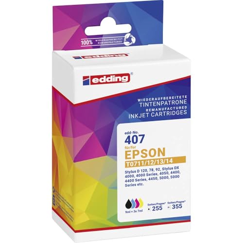 Edding Encre compatible Epson T0711 T0712 T0713 T0714 Pack EDD-407 multipack jet d'encre