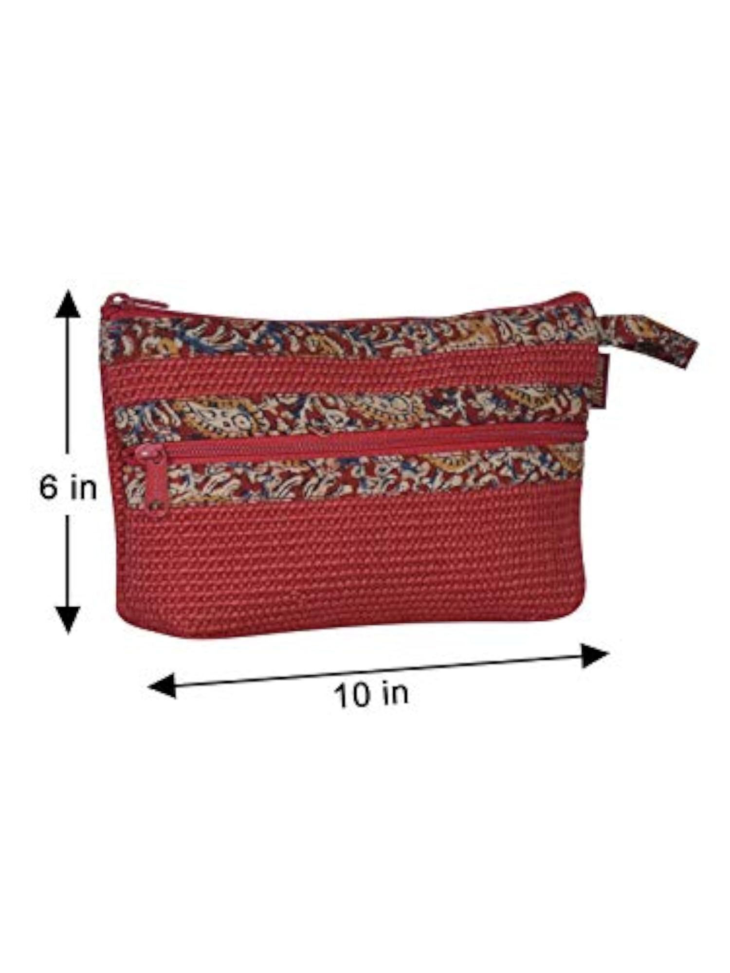 Eco-Friendly Dobby Kalamkari Pouch, Small Red