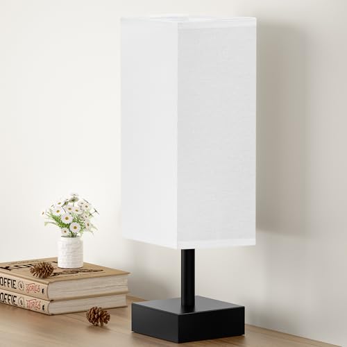 White Small Table Lamp - Bedside Lamp for Bedroom, Minimalist