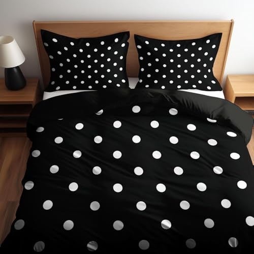 PUOJIEAT Bettwäsche 140x200 Schwarz-Weiße Punkte Weich Mikrofaser...