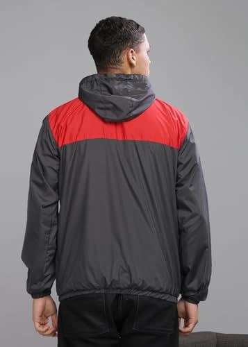 Image of Dollar Men's Polyester Colourblock Windcheater Jacket With Zipper Pockets and Hood