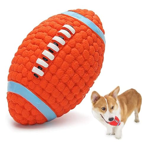 Image of Play Ball for Dogs and Pets |Durable Natural Rubber Squeaky Rugby Dog Toy Baseball|Chewing and Teething Toy for Dogs and Puppies (Orange)