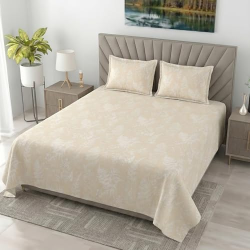 Image of Mafatlal 186 TC Metro Cotton King Size Bedsheet | 108 x 108 Inch|Soft, Breathable & Lightweight | Includes 2 Pillow Covers| Honey Beige 2