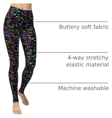 Image of sissycos Women's 80s Leggings Neon Artistic Splash Printed Buttery Soft Stretchy Pants