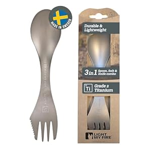Light My Fire Titanium Spork Camping Spoon Fork Knife Combo Reusable Travel & Camping Utensils – Unbreakable Non-Toxic BPA Free Outdoor Backpacking Hiking Picnic Utensil, 1 Metal Spork