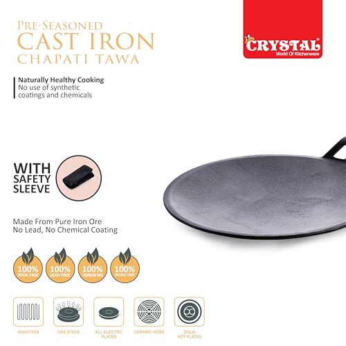 Image of Crystal Pre-Seasoned Cast Iron Roti /Chapati Tawa 250 Mm | Free Handle Cover | 100% Toxin Free | Naturally Non Stick | Long Lasting | Induction & Gas Stove Compatible