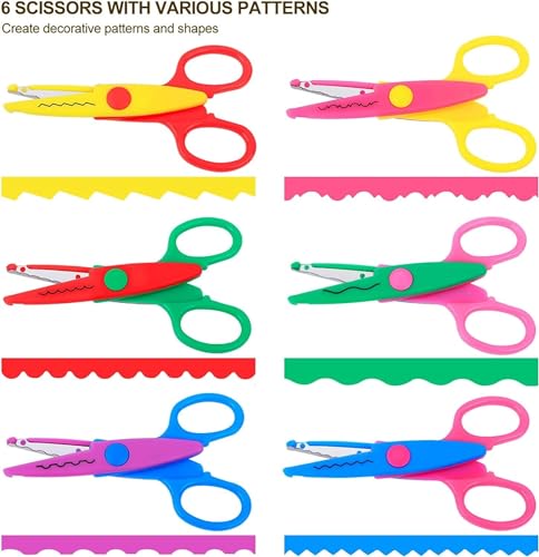 Image of KRAFTMASTERS 2 Pieces Art and Craft Kids Zig Zag Scissors, Safety Design Pattern Scissors for Kids Toddler Adults, Crafting Scrapbooking Supplies for School, 5.25x2.53 Inches, Assorted