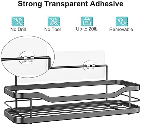 Shower Caddy Black, Homeasy Shower Shelf No Drilling Adhesive Bathroom Shelf Wall Mounted with 4 Movable Hooks for Hanging Razor and Towels Shower Accessories Bathroom Storage Kitchen Rack - 2 Pack
