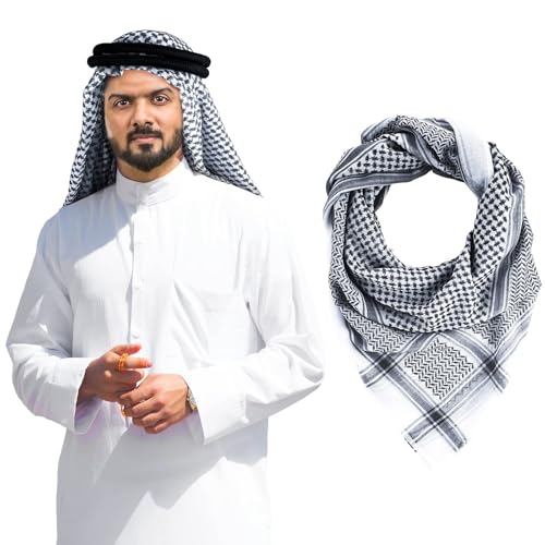 FOTN Adult Men Arab Head Scarf Keffiyeh Middle East Desert Shemagh Wrap Muslim Headwear Arabian Costume Accessories (Gray)