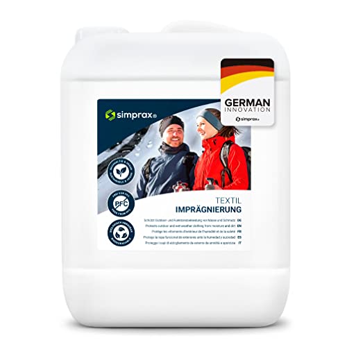 simprax® Textil Imprägnierung - 5 Liter - Imprägniermittel für Outdoor- und Funktionstextilien wie Gore-Tex, Sympatex, Softshell, Gewebe