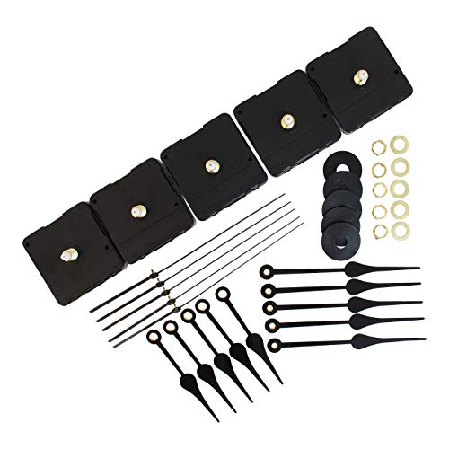 Bjerg Instruments 5 Pack Bulk Clock Parts with Replacement Movement Mechanism and Hands for 9 or 10 inch Clock (Traditional)