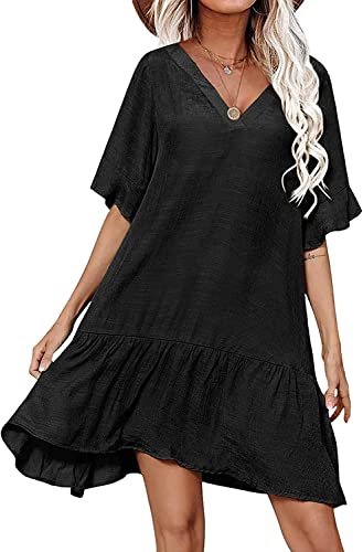 Robe en maille à manches courtes col V idéale pour le bureau en été