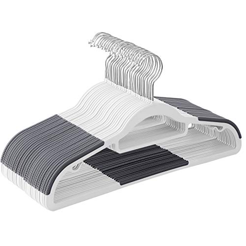 SONGMICS Pack of 30 Coat Hangers, Space-Saving Plastic Clothes Hangers, Non-Slip, 0.2 Inches Slim, 16.5 Inches Wide, 360° Swivel Silver Hook, White and Dark Gray UCRP20WG30 White + Dark Gray