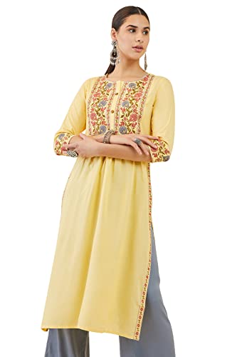 Image of Soch Women Yellow Rayon Embroidered Kurta