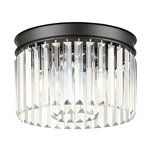 Coyilap Crystal Ceiling Light, Black Flush Mount Ceiling Light, Close To Ceiling Light Fixtures, Suitable For Kitchen, Bedroom, Living Room, Xdd006-3-Bk-M #TOP5