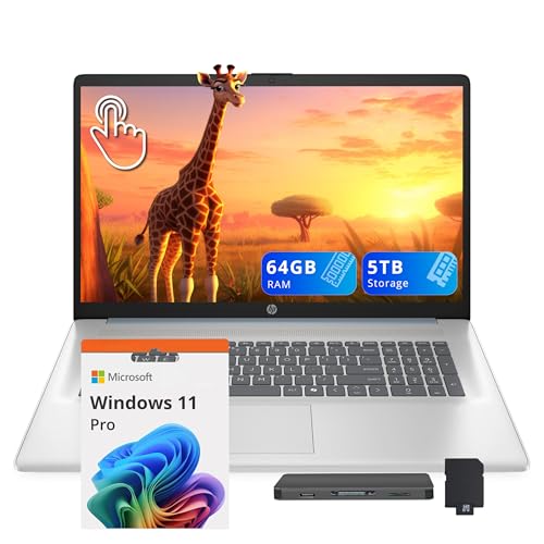 Image of HP 17.3 inch HD+ Touchscreen Laptop, Intel Ultra 7 255U, 64GB DDR5, 5TB Storage (4TB SSD+1TB Docking Station), Intel Graphics, Backlit Keyboard, Num Pad, Webcam, Wi-Fi 6, Win 11 Pro, Moonlight Blue