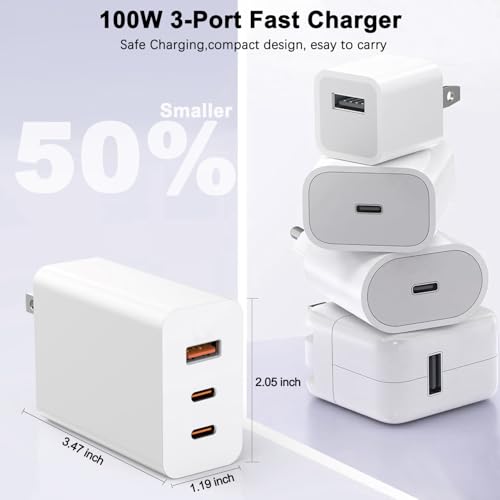 Image of 100W USB C Charger Block,2Pack 3-Port PD&AC GaN Super Fast USB C Charging Block Wall Charger Adapter Plug for MacBook Pro /MacBook Air,iPhone 17 Pro Max /17 Air /16 Plus /16E /15,iPad Pro /Air /Mini and More