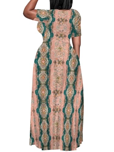 Image of PinkPatty Plus Size Maxi Dress for Curvy Women Crew Neck Long Sleeves Casual Dress Vacation Sundresses with Pockets
