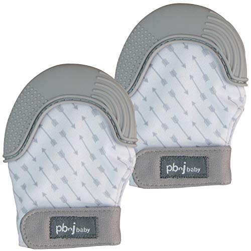 Image of PBnJ baby Silicone Infant Teething Mitten Teether Glove Mitt Toy - Gray Arrows 2pk