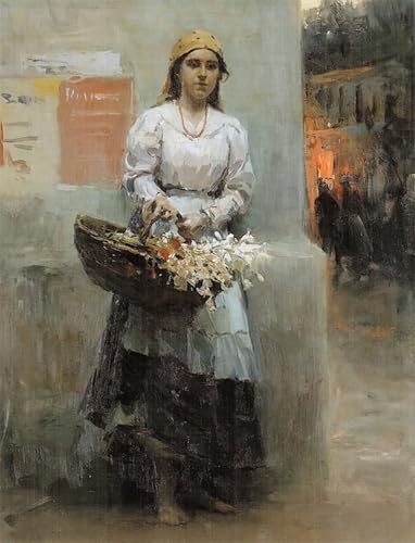 Affiche Toile Mykola Pymonenko La fille fleurs art portrait déco mural
