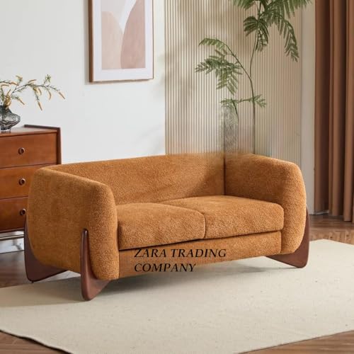 Image of Zara Trading COMPANYUpholstered 3 Seater Sofa Three Seater Sofa with Wooden Legs for Living Room Hotels & Offices (Two Seater Boucle Camel)