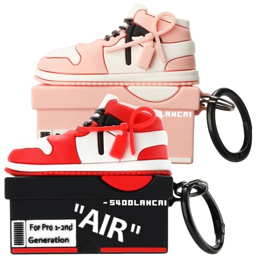 Image of Gedicht for Apple AirPods Pro 2nd Generation Case,Cute Cartoon Shoe Box Soft Silicone Protective Cases for AirPods Pro 2 Case with Keychain for Women Men, A-Red+Pink,2Pack