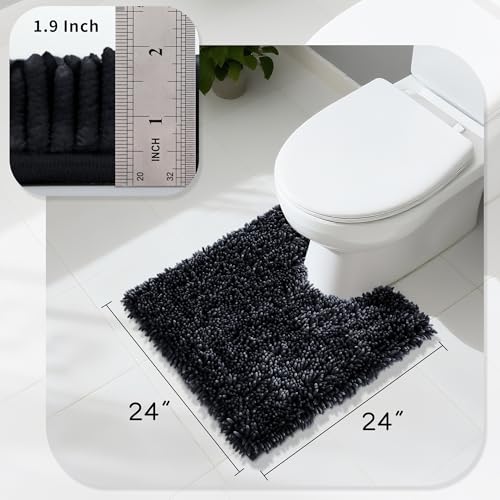 Image of Yimobra Toilet Rugs U Shaped Washable, Extra Thick Soft Absorbent Chenille Contour Bathroom Rugs for Toilet 24x24 Inch, Quick Dry Non Slip Toilet Mat for Bath Floor, Black