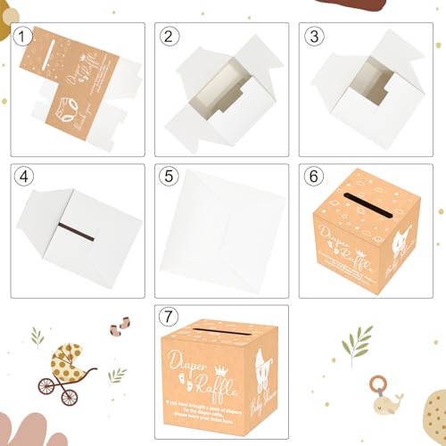 Image of 50 Diaper Raffle Tickets with Box for Baby Shower Game, Clear White Diaper Raffle Card Box for Gender Reveal Baby Shower Raffle Oh Baby Party Decoration Card Boxes