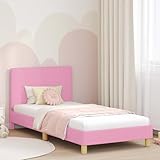 Ordellia Kinderbettgestell mit Kopfteil, Rosa Stoff, 80x200 cm, Robustes Holzwerkstoff-Design,...