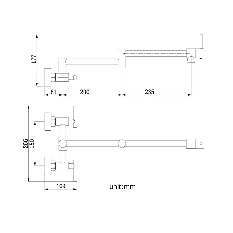Robinet mural double trou pliable noir contre le manque de place