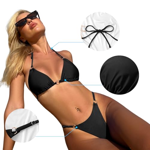 Image of MIKETAI Sexy Bikinis for Women 2 Piece Bikini Spaghetti Strap Swimsuits Solid Color Bathing Swimwear Triangle Bathing Suit
