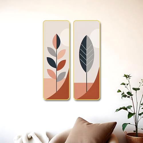 Image of The Castle Decor Modern Abstract Botanical Painting Set of 2 | Beige Terracotta Leaf Wall Art 19X27 Inch | Aesthetic Home Decor for Hallway Bedroom Office