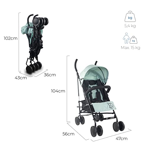 Mobiclinic® kids, Kinderwagen, Buggy, Elefant, Verstellbare rückenlehne, Faltbar, Doppeltes sicherheitssystem, Abnehmbare räder, Verstellbarer 5-punkt-gurt, Leichter, Grün und schwarz