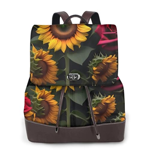 Sac à dos en cuir pour femme chic au design tournesol rose raffiné