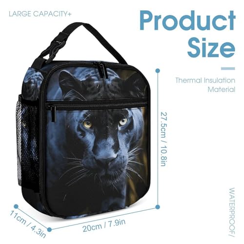 3 Pcs Backpack Set Panther With Blue Eyes Travel Bag Portable Casual Daypack Sports Backpacks with Lunch Box Pencil Case4
