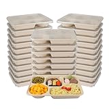 JAYEEY 40 OZ 5 Compartments disposable plates with Lids Plant Fibers 25 pack