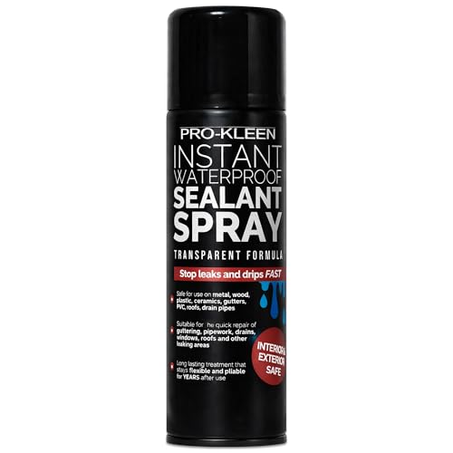 Pro-Kleen Instant Waterproof Sealant Spray - Tough Leak Sealant Spray for Roofs Pipes Guttering & More - Transparent & Long-Lasting Formula - Instant Emergency Repair (400ml)