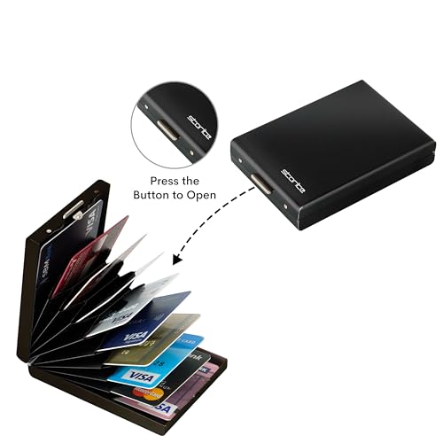 Storite 10 Slot RFID Blocking Vertical Metal Slim Credit Debit ATM Card Holder Wallet for Men and Women (Black-9.5 x 6.6 x 1.9 CM) 6 41zf6u+SQpL
