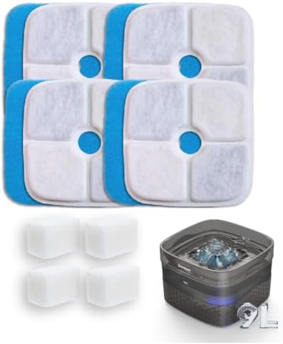Replacement Filter Cartridge and Pre-filter Sponge for Devopet 2.4Gal / 9L Automatic Pet Fountain (4-Pack)