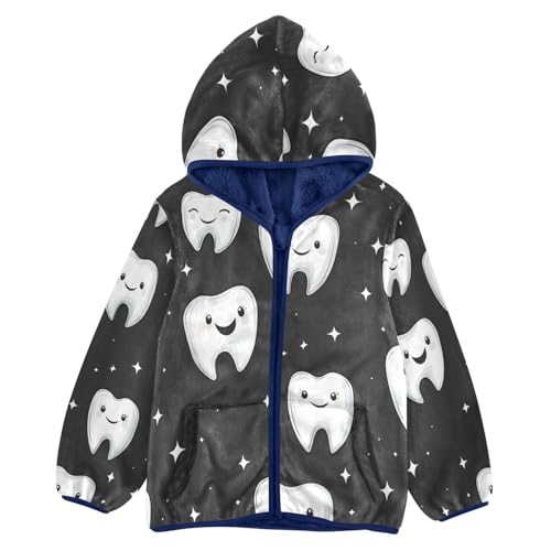 Toothy Faces on Black Toddler Fleece Jacket Girl Boys Hooded Fleece Jacket Coat Warm Outwear Zip-up 3-10T
