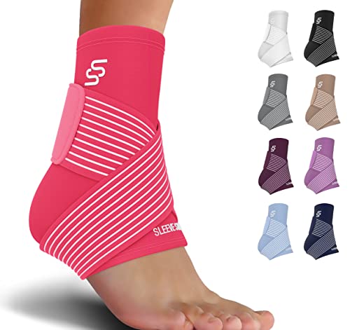 Sleeve Stars Ankle Brace for Plantar Fasciitis Relief, Ankle Wrap & Ankle Brace for Women & Men w/ Ankle Support Strap for Sprained Ankle & Heel Protectors Sleeve, Heel Brace for Heel Pain (Single/Hot Pink)