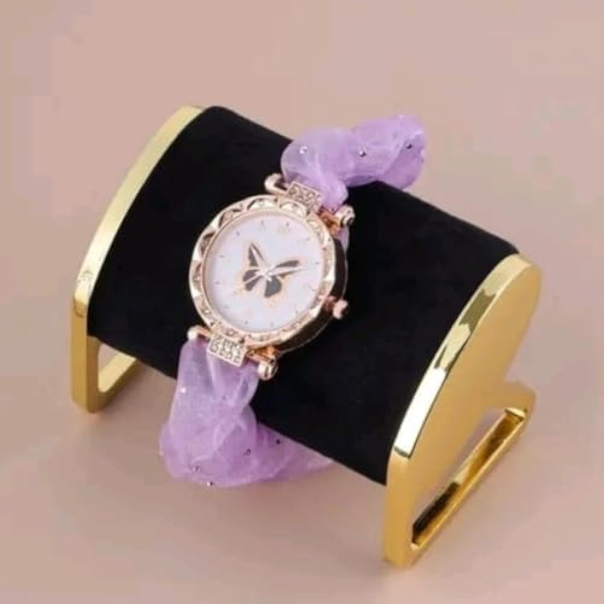 Women's Analog Watch with Purple Scrunchie Strap