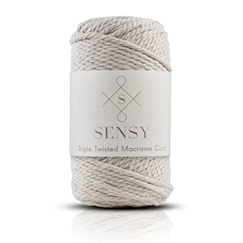 S Sensy 3mm Triple-Gauge #6 Vegan Recycled Cotton Macrame Cord Ecru 82yds