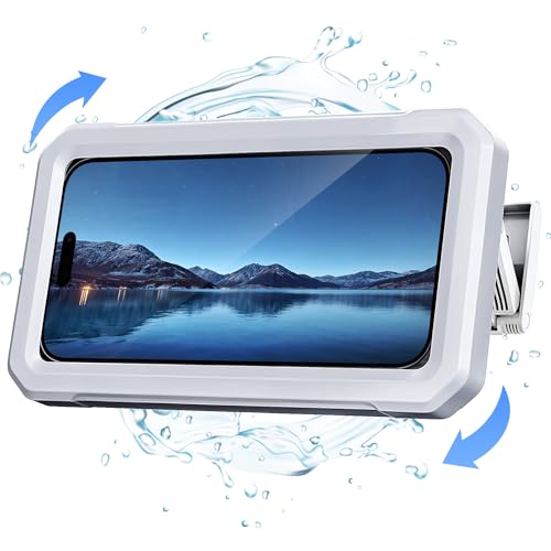 Coolpow Étanche Support Téléphone pour Douche, [480°Rotation Réglable] Étui Boîtier de Téléphone Étanche pour Mural, Écran Tactile HD Haute Sensibilité Support Mural de Bain pour 4 à 7' Smartphone
