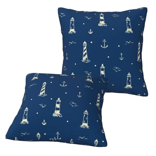Throw Pillow Covers 20x20 Inch Set of 2 (No Pillow) - Lighthouses and Anchors Square Decorative Pillow Case for Couch Bed Living Room House Decor, Soft Cushion Cover for Sofa Bedroom