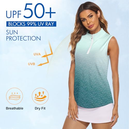 Image of Koscacy Women's Sleeveless Golf Tennis Polo Shirts Zip Up Dry Fit Workout Tank Tops Athletic Shirt