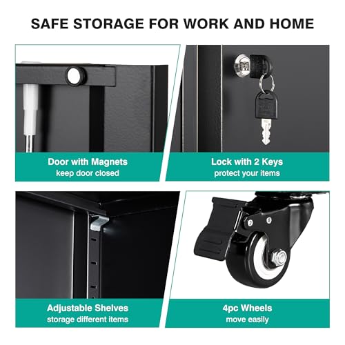 Image of Metal Storage Cabinet with Wheels and Drawers,Rolling Garage Storage Cabinet with Locking Doors and Adjustable Shelves,73 inch Mobile Tall Large Metal Tool Cabinets with Locks for Home,Office,Garage