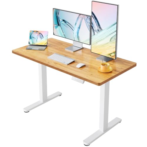 Image of HUANUO 55x28 Inch Electric Standing Desk, Adjustable, Light Vintage Brown