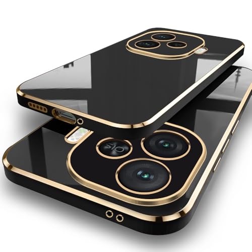 Image of TheGiftKart Luxurious Golden-Plated Back Cover Case Compatible with iQOO Neo 10R 5G | Raised Lips for Camera & Screen Protection | Shockproof Design | Stylish Back Cover for iQOO Neo 10R (TPU, Black)